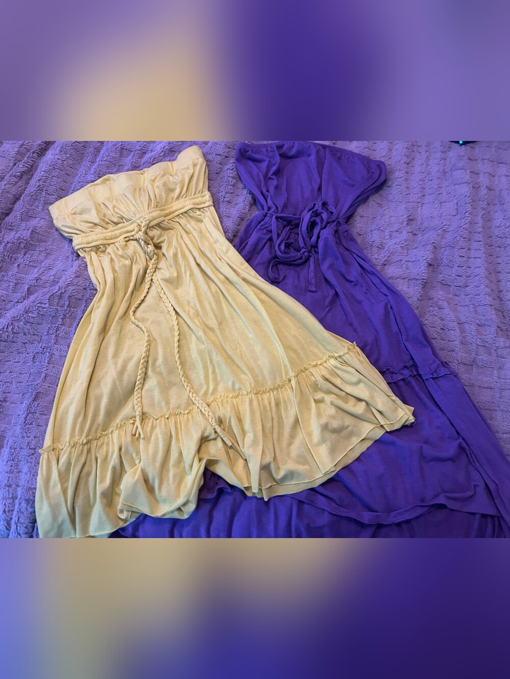 Y2k/2010's Strapless Ruffle Sundress Duo - Yellow & Purple
